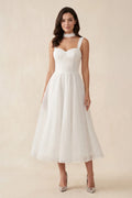 A-Line Sparkly Sequined Tea-Length Wedding Dresses