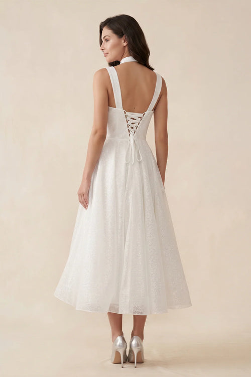 A-Line Sparkly Sequined Tea-Length Wedding Dresses