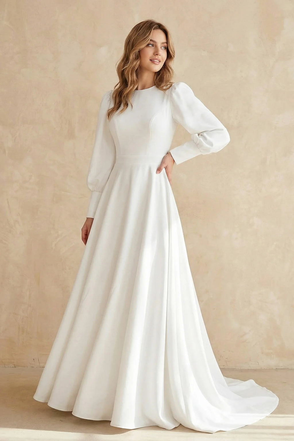 Modest A Line Long Sleeves Wedding Dress Vintage Gown