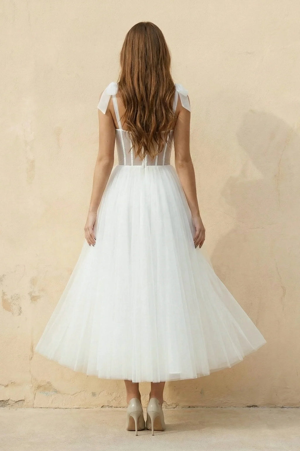 Short White Wedding Dresses With Tulle Tea-Length