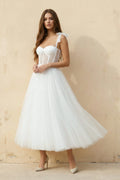 Short White Wedding Dresses With Tulle Tea-Length