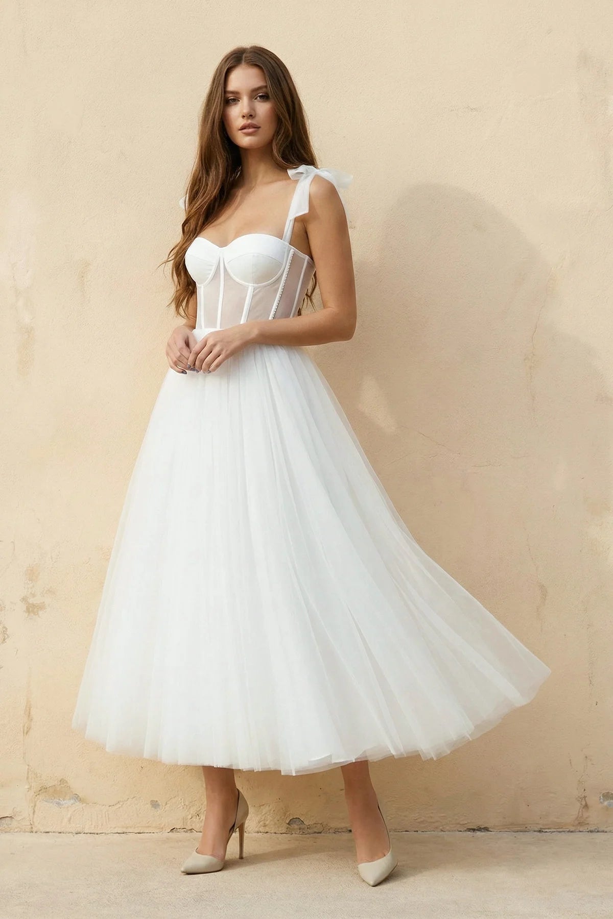 Short White Wedding Dresses With Tulle Tea-Length