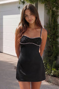 Spaghetti Straps Satin Sheath Homecoming Dress With Rhinestones