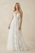 Boho White A-Line Lace Appliques Wedding Dress