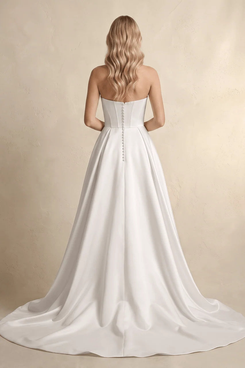 Diamond White Strapless Satin A-Line Wedding Dresses