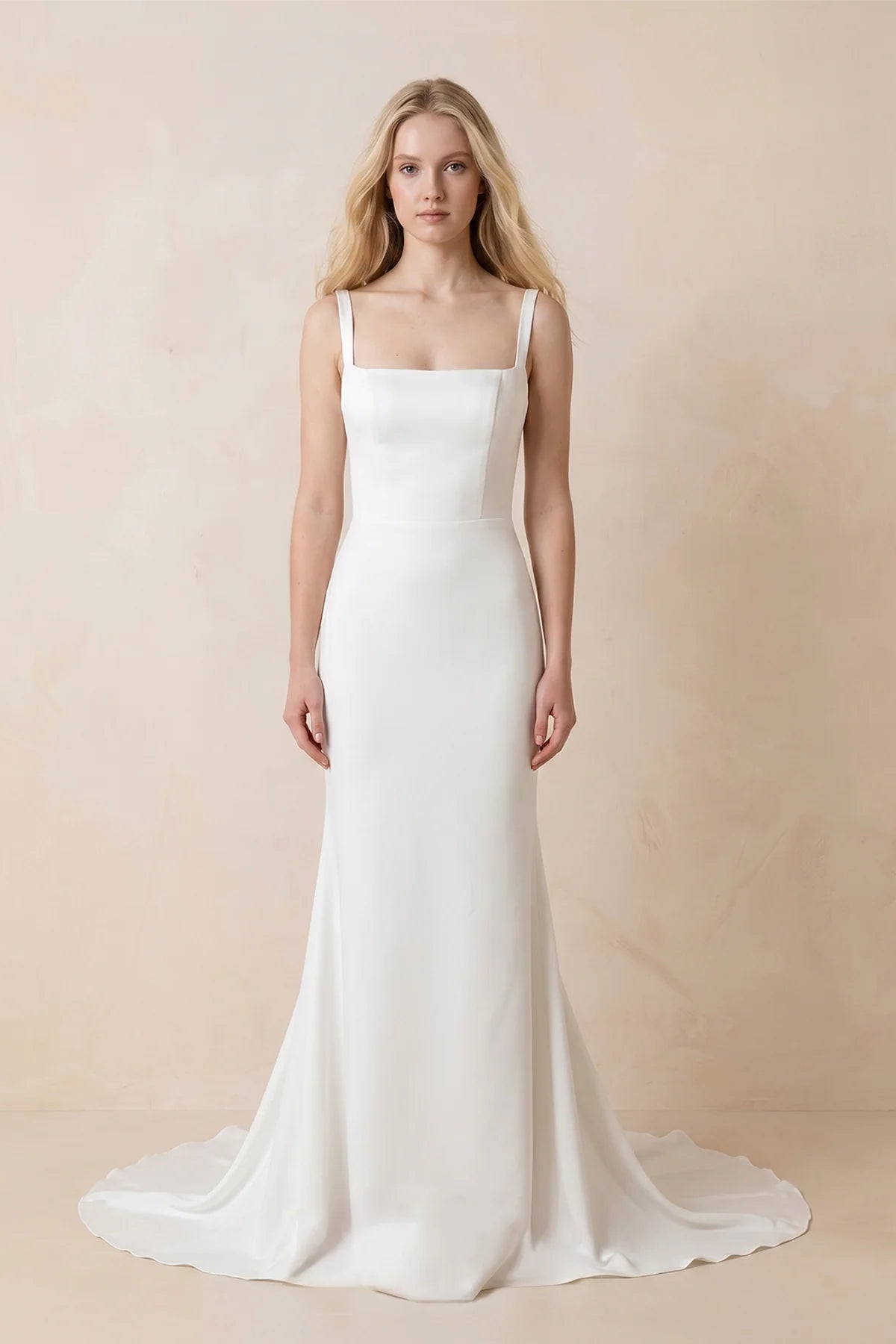 Simple Mermaid Square Neck Satin Wedding Dresses