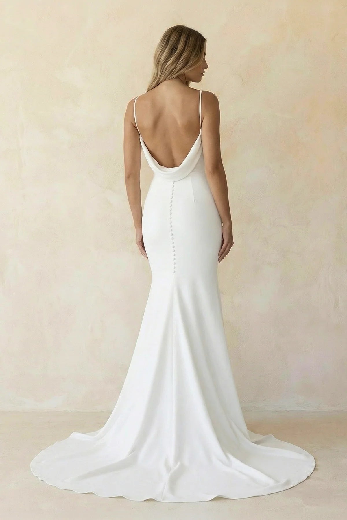 Elegant Mermaid V-Neck Elastic Satin Long Wedding Dresses