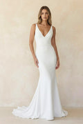 Elegant Mermaid V-Neck Elastic Satin Long Wedding Dresses