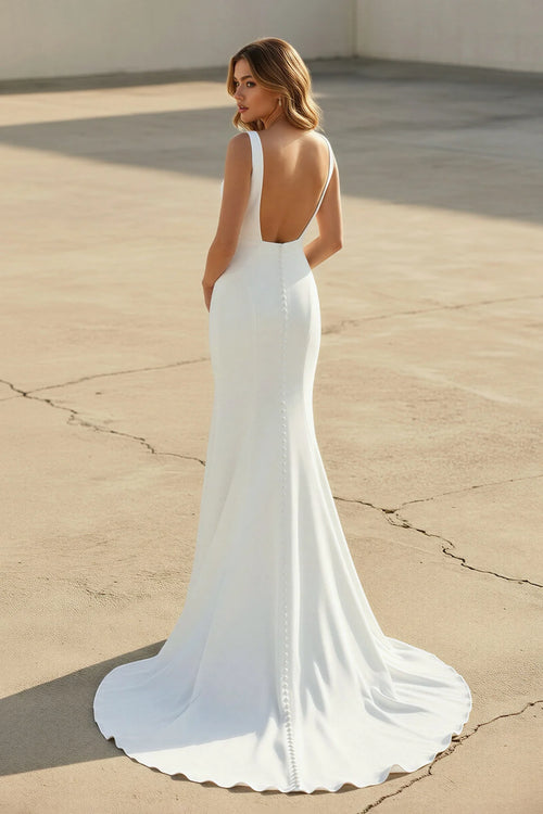 Bateau Neck Lace Cap Sleeve Mermaid Satin Chiffon Dress With Cowl Back