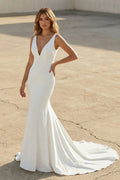 Bateau Neck Lace Cap Sleeve Mermaid Satin Chiffon Dress With Cowl Back