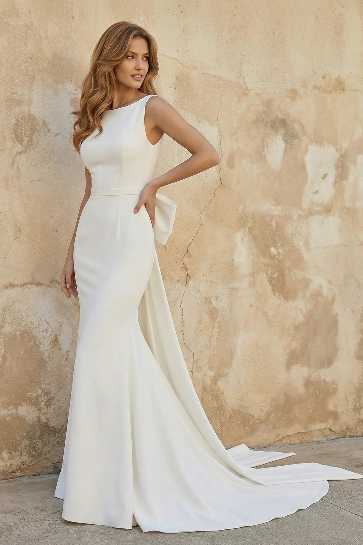 Simple Sleeveless Mermaid Wedding Dress With Sexy Bow