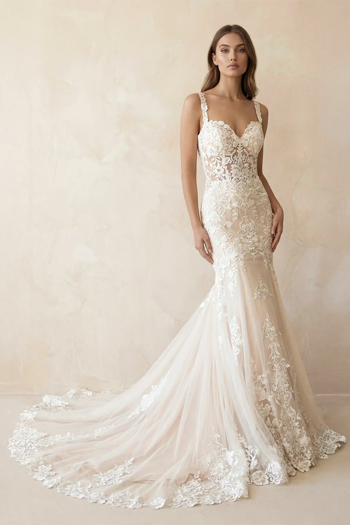 Mermaid Sweetheart Spaghetti Straps Wedding Dress With Appliques