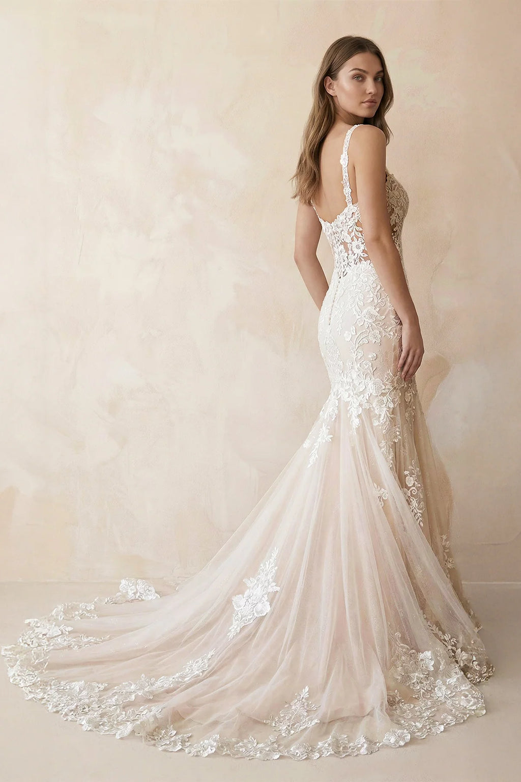 Mermaid Sweetheart Spaghetti Straps Wedding Dress With Appliques
