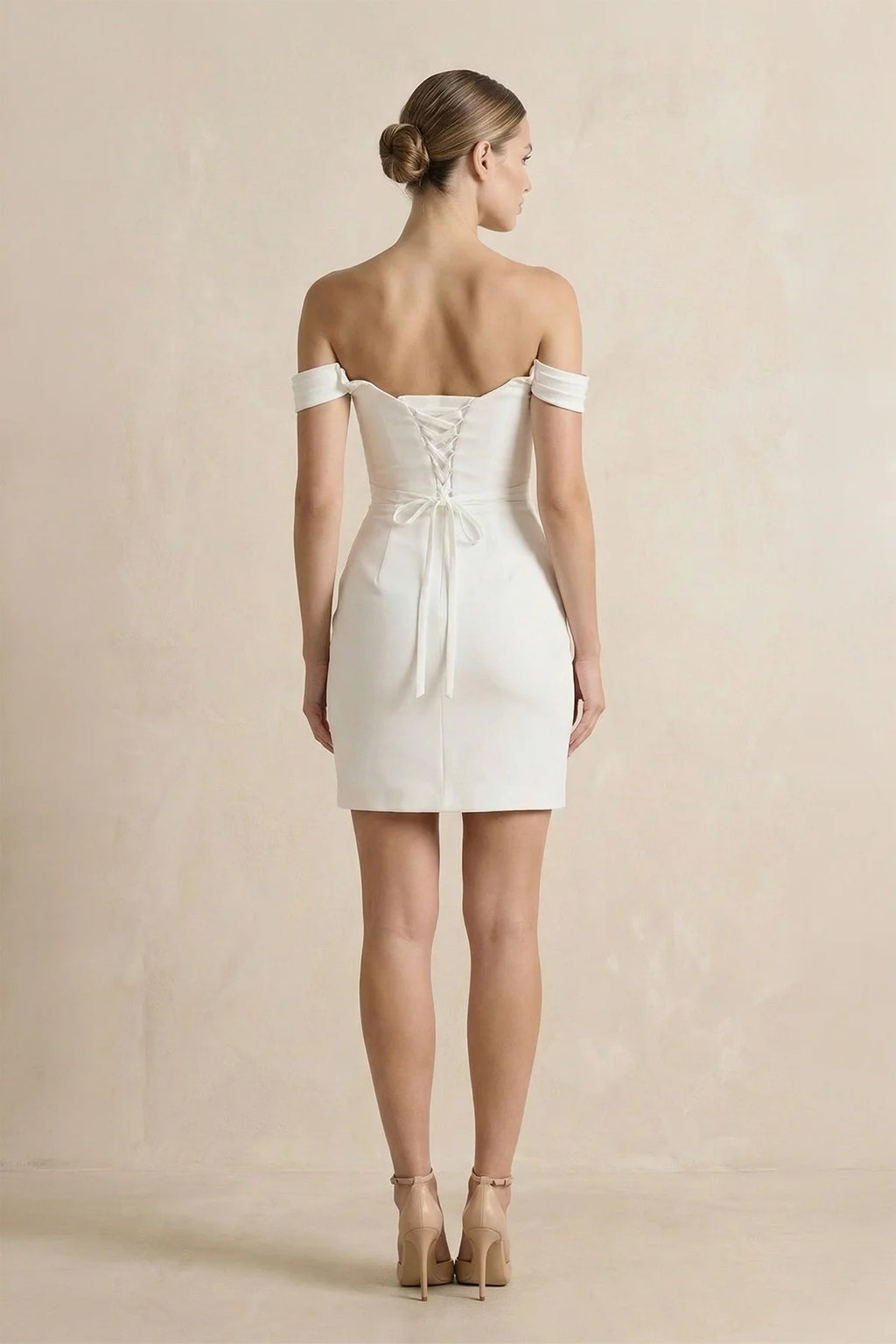 Off-the-Shoulder Short Satin Cowl Neck Simple Formal Wedding Dress With Slit