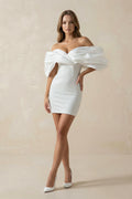 Sheath Glitter Short Off-the-Shoulder Wedding Dress With Lace-Up Back