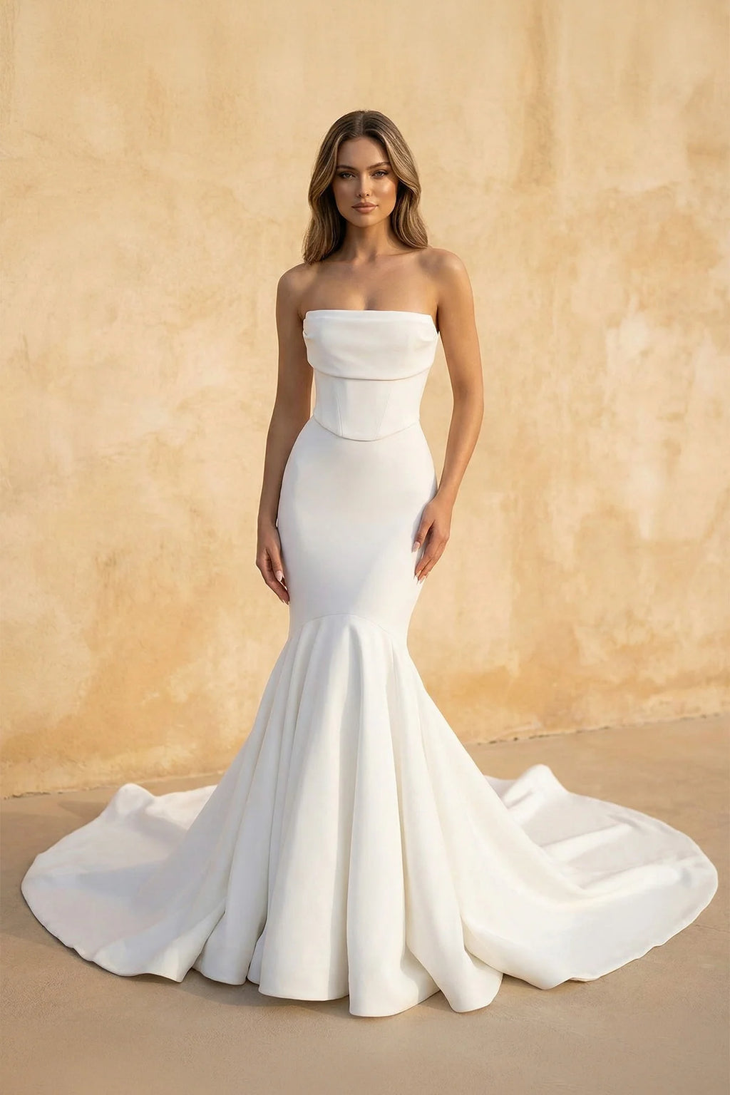 Simple Mermaid Strapless Satin Wedding Dresses