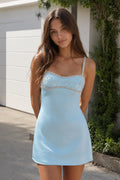 Spaghetti Straps Satin Sheath Homecoming Dress With Rhinestones