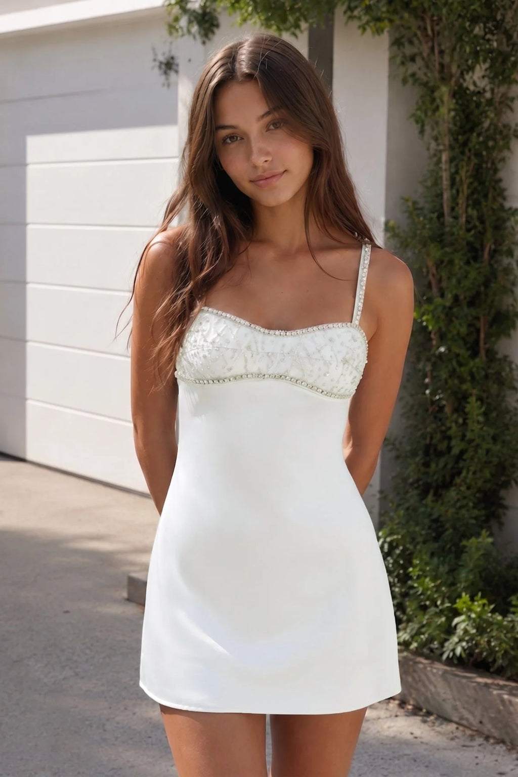 Spaghetti Straps Satin Sheath Homecoming Dress With Rhinestones
