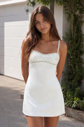 Spaghetti Straps Satin Sheath Homecoming Dress With Rhinestones