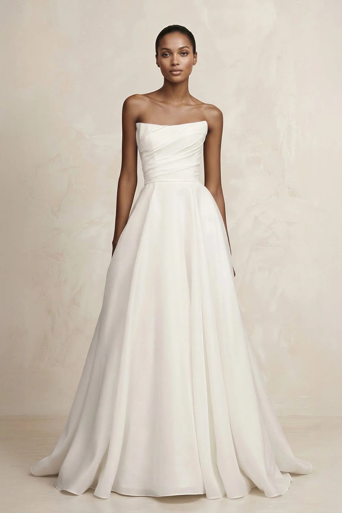 Strapless A-Line Satin Ruched Wedding Dress in Ivory
