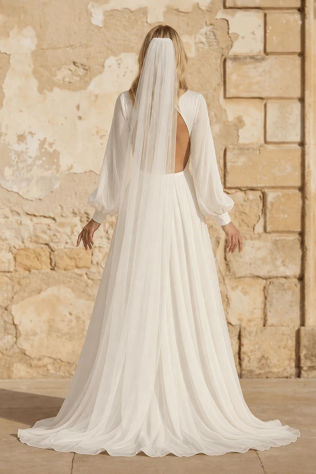 A-Line Long Sleeves Matte Satin Wedding Dresses with V Neck
