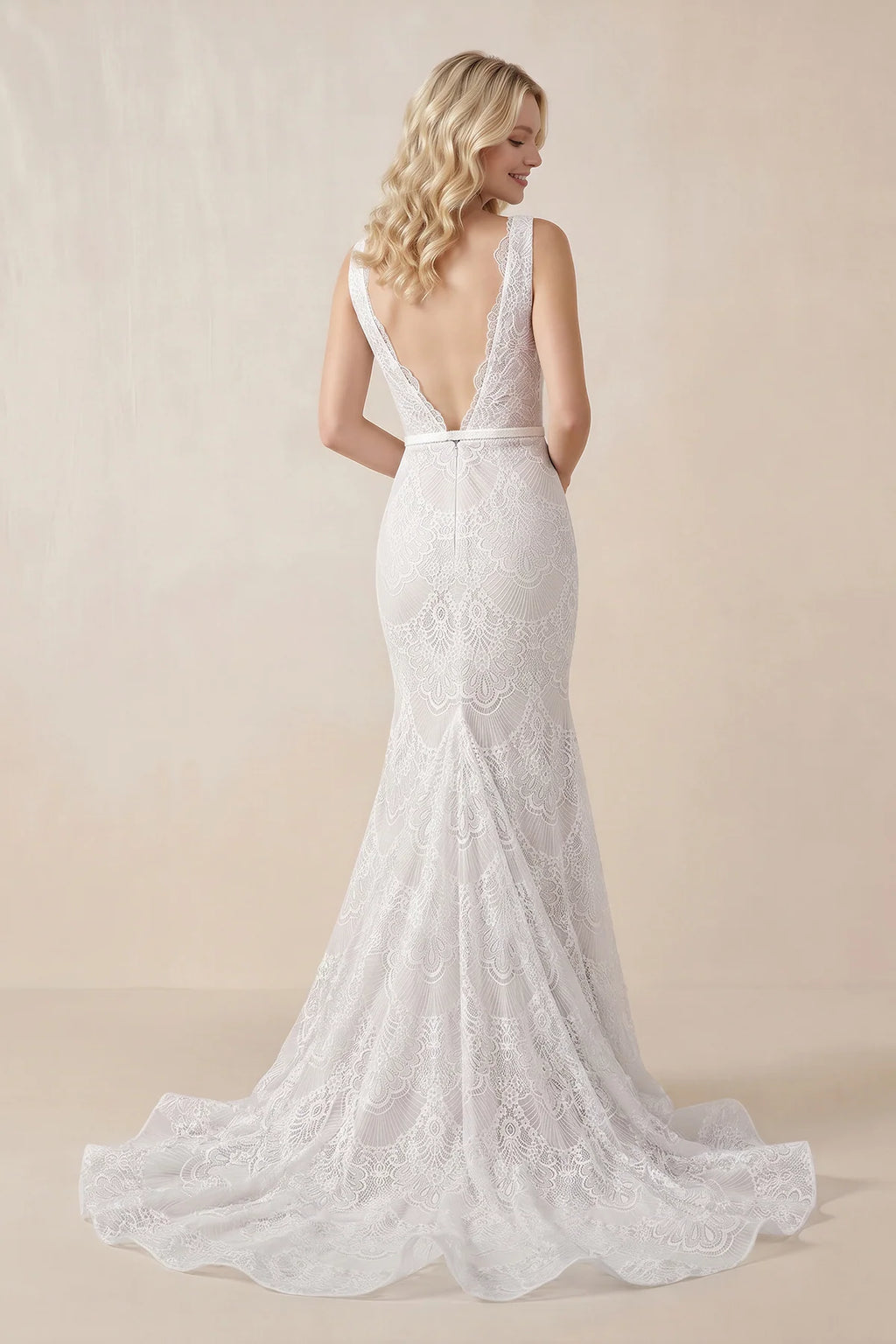 Bohemian Lace wedding Dresses Mermaid V-Neck Backless Bridal Gowns