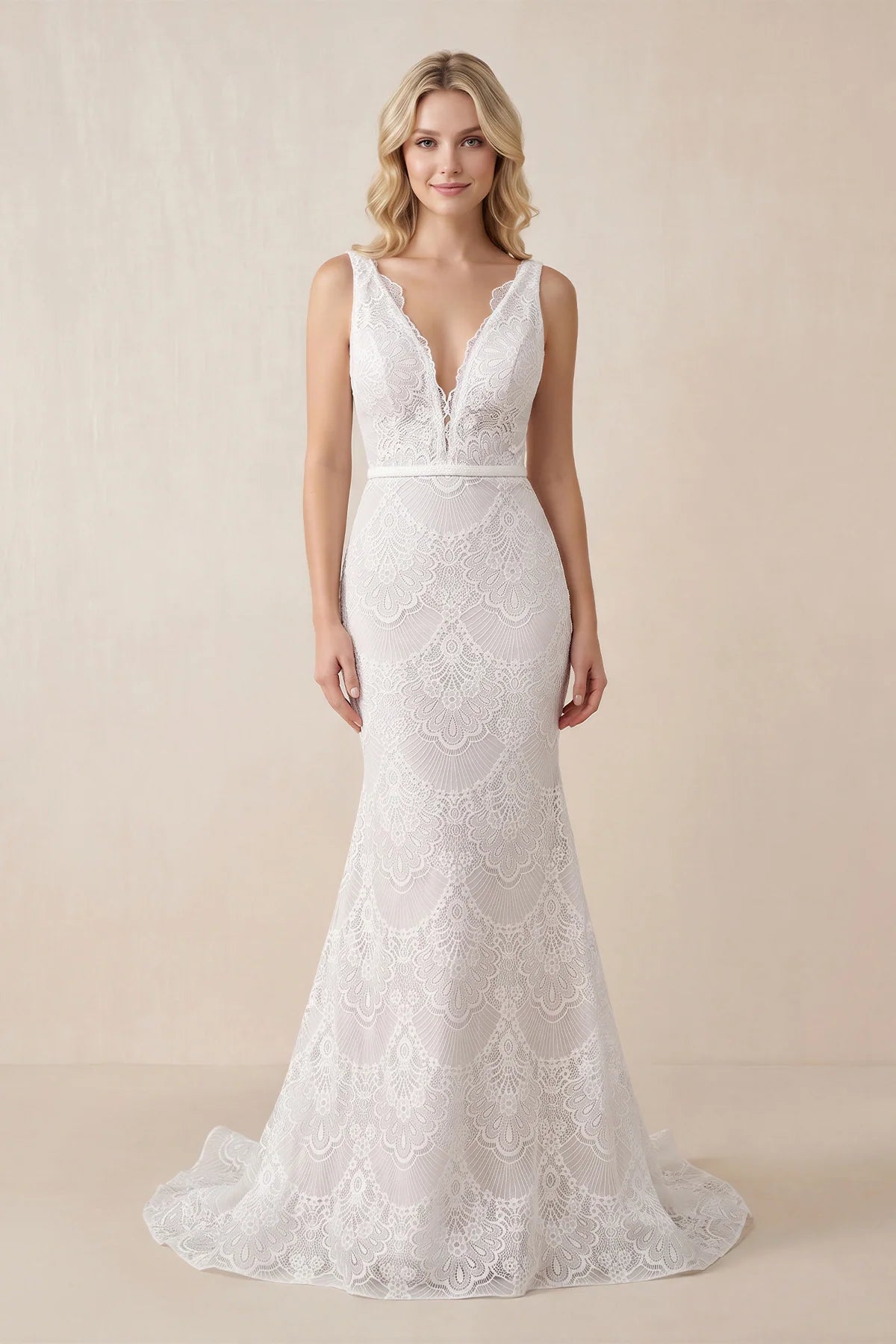 Bohemian Lace wedding Dresses Mermaid V-Neck Backless Bridal Gowns